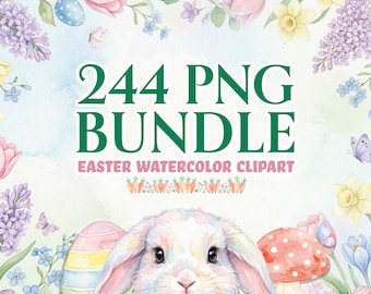 Pastel Easter Watercolor Clipart: 244 PNG Illustrations & Patterns (Commercial Use)