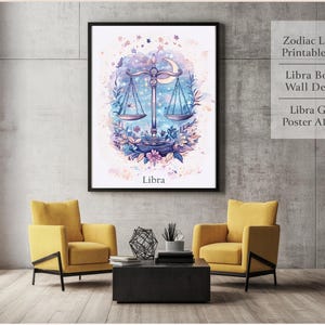 Libra Zodiac Poster, Watercolor Wall Art, Instant Download, Libra Astrology Decor, Printable Art, Libra Birthday Gift, Home or Office Decor