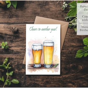 Aquarell Bier Geburtstagskarte für Ihn - 13 x 18 cm druckbare PDF, Sofort-Download für Papa, Mann, Bruder oder Freund - Prost auf ihn!