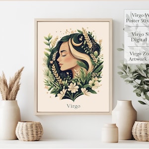 Virgo Zodiac Poster, Watercolor Wall Art, Instant Download, Virgo Astrology Decor, Printable Art, Virgo Birthday Gift, Home or Office Decor