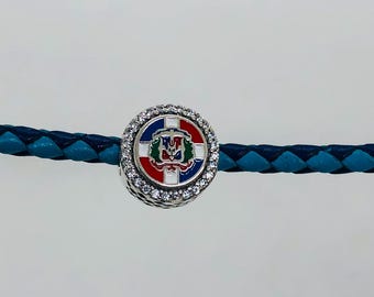 Pandora Dominican Republic Flag Bead Charm / Travel gift/ S925 sterling silver jewelry for Bracelet with Gift Box