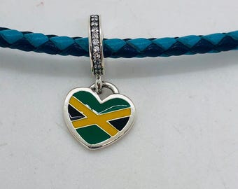 Pandora Jamaica Flag Dangle Charm Heart Pendant / Travel gift/ S925 sterling silver jewelry for Bracelet for Necklace with Gift Box