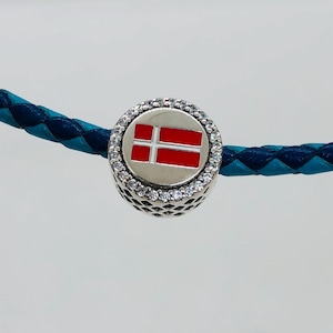 Pandora Denmark Flag Exclusive Bead Charm/Travel gift/ S925 sterling silver jewelry for Bracelet with Gift Box