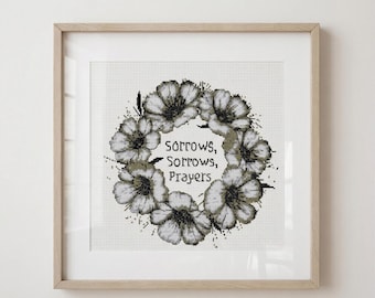 Kruissteekpatroon Bridgerton Sorrows Prayers – bloemenkransontwerp (pdf-download)