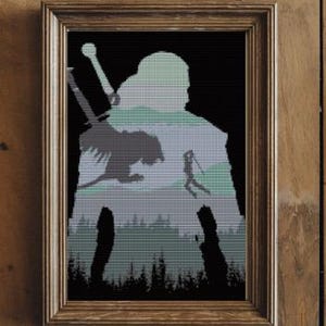 The Witcher Silhouette Kreuzstichmuster - Geralt von Rivia & Ciri - Monster Kampfszene - PDF Instant Download