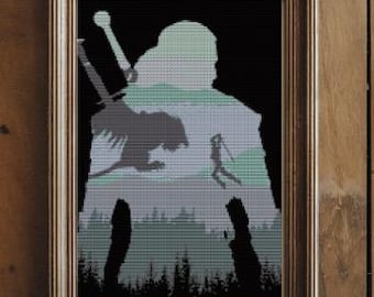Witcher Cross Stitch Pattern: Geralt & Ciri Monster Battle (PDF Download)