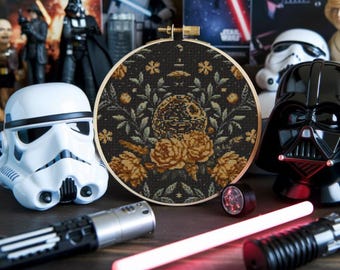 Floral Death Star Cross Stitch Pattern: Star Wars Embroidery (PDF)