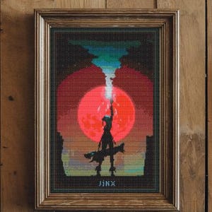 Arcane Cross Stitch Pattern League of Legends Jinx With Blue Torch and Bazooka , Arcane season 2 gaming decor Vi VS Jinx, gamer gift idea