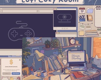 Animated Lofi Cozy Room Stream Package: Twitch, OBS, Streamlabs (Digital Download)