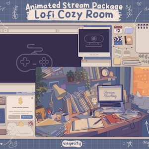 Paquete de transmisión animada Lofi Cozy Room: Twitch, OBS, Streamlabs (Descarga digital)
