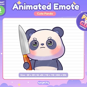 Lindo emoticón de panda animado / emoticón de cuchillo / Emoji de panda kawaii para Twitch, Discord, YouTube, Kick / GIF listo para usar