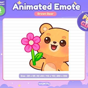 Cute Bear Animated Emote | Flower emote | Kawaii Brown Bear Emoji for Twitch, Discord, Youtube