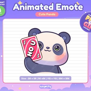 Lindo emoticón de panda animado / emoticón No U / emoticón de tarjeta Uno inversa / Emoji de panda kawaii para Twitch, Discord, YouTube, Kick / GIF listo para usar