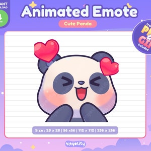Emoji de panda lindo animado / Emoji de emoción / Emoji de amor / Emoji de panda kawaii para Twitch, Discord, YouTube, Kick / GIF listo para usar