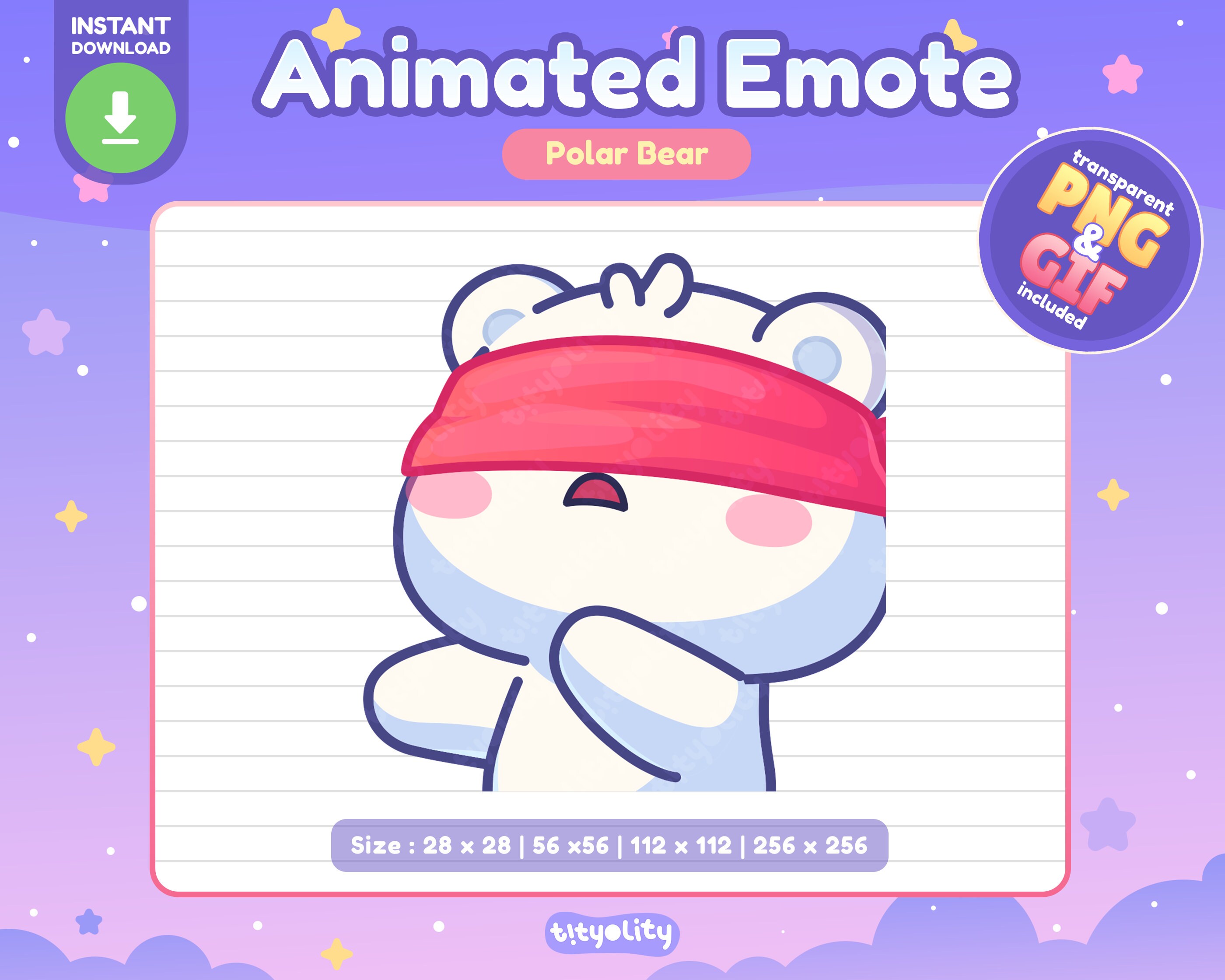 Cute Polar Bear Animated Emote | Blind emote | Little Polar Bear Emoji for Twitch, Discord, Youtube, Kick | Ready to use GIF