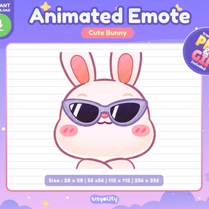 かわいいウサギのアニメーション絵文字 | クールな絵文字 | ウインク絵文字 | Twitch、Discord、Youtube 用のかわいい白ウサギの絵文字