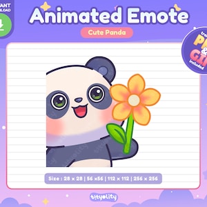 Lindo emoticón animado de panda / emoticón de flor / Emoji de panda kawaii para Twitch, Discord, YouTube, Kick / GIF listo para usar
