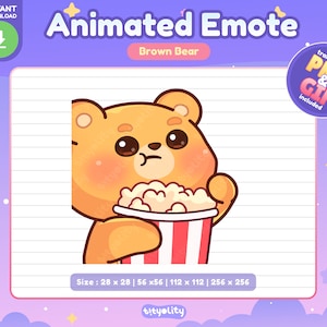 Süßer Bär Animiertes Emote | Popcorn emote | Kawaii Braunbär Emoji für Twitch, Discord, Youtube