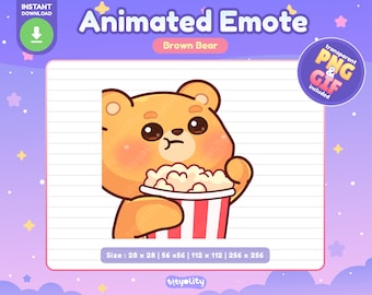 Cute Bear Animated Emote | Popcorn emote | Kawaii Brown Bear Emoji for Twitch, Discord, Youtube