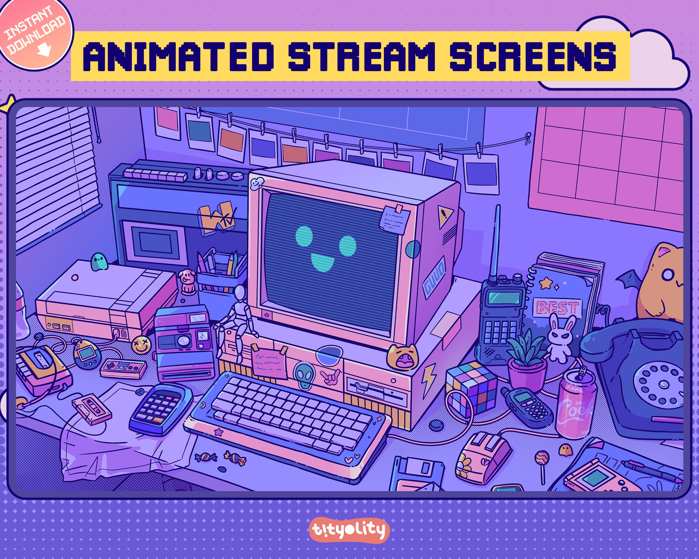 Retro Computer Animated Stream Screens: Purple Lofi Gamer Room (digital ...