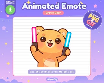 Cute Bear Animated Emote | Cheer emote | Kawaii Brown Bear Emoji for Twitch, Discord, Youtube