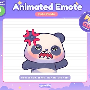 Emoji de panda lindo animado / Emoji de enojo / Emoji de twitch enojado / Emoji de panda kawaii para Twitch, Discord, YouTube, Kick / GIF listo para usar