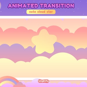 Animated stream transition | cute cloud star | Twitch Transition, OBS, Stream Assets, Stinger, Kawaii, Cute Video Transition |