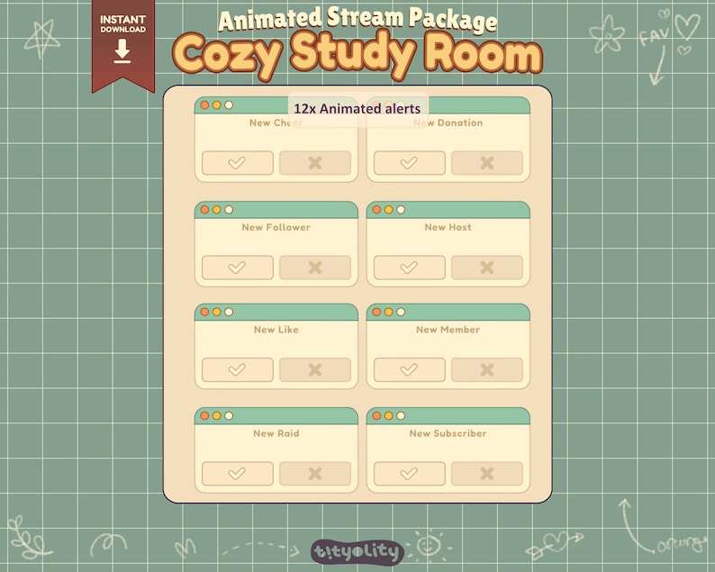 Animated Alerts New cheer, Alerts New Donation, Alerts New Folower, Alerts New Host, Like, Alerts New Member, Alerts New Raid, Alerts New Subscriber