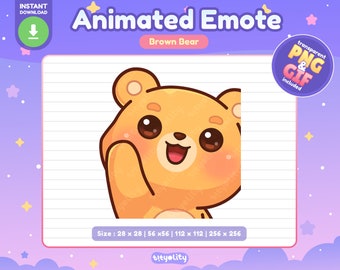 Cute Bear Animated Emote | Hi emote | Wave emoji | Kawaii Brown Bear Emoji for Twitch, Discord, Youtube