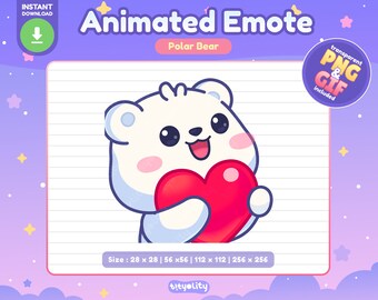 Cute Polar Bear Animated Emote | Heart emote | Love emoji | Little Polar Bear Emoji for Twitch, Discord, Youtube, Kick | Ready to use GIF