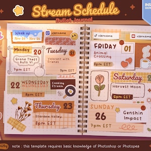 Anime Stream Schedule | Stream Week Schedule | Aesthetic Schedule Template | Vtuber Content Calendar | Bullet Journal Mockup | PSD Template