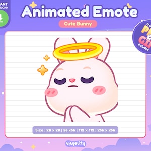 Lindo emoticón animado de conejito / emoticón de oración / Emoji de conejo blanco kawaii para Twitch, Discord, YouTube