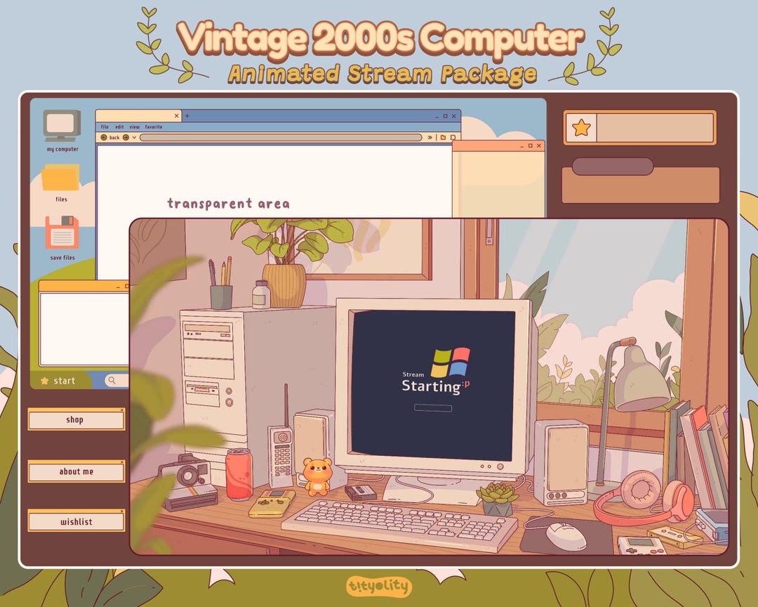 Animated Vintage 2000s Computer Overlay Package | Streamlabs Cottage ...