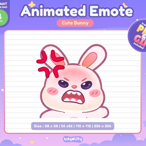 Emoji de conejo blanco lindo / Emoji de enojo / Emoji de contracción enojada / Emoji de conejo blanco kawaii para Twitch, Discord, YouTube