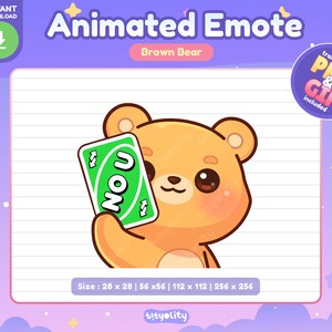 Emote animado de urso fofo | Emote No U | Emote de carta Uno reverso | Emoji de urso marrom kawaii para Twitch, Discord, Youtube