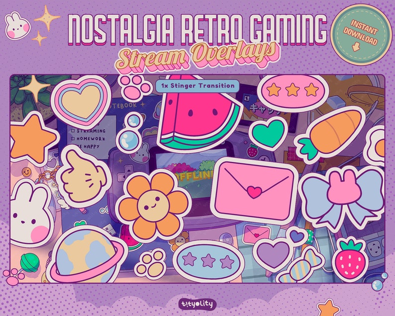 Animerad retro-spelströmningsöverlägg: Nostalgisk Lofi Twitch-paket (digital nedladdning) bild 8