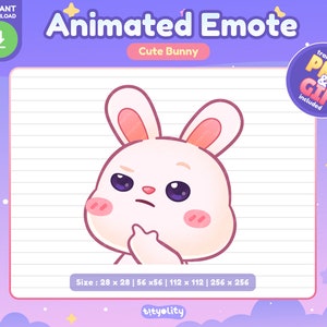 Cute Bunny Animated Emote | Hmm emote | Thinking emoji | Kawaii White Rabbit Emoji for Twitch, Discord, Youtube