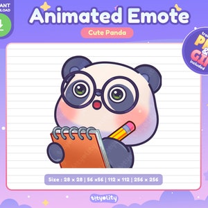 Lindo emoticón animado de panda / Tomar notas / Emoji kawaii para Twitch, Discord, YouTube, Kick / GIF listo para usar