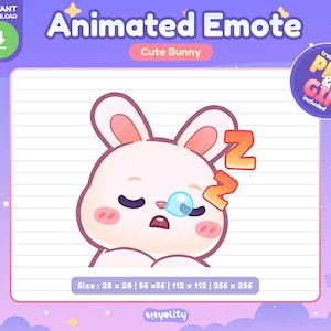 Cute Bunny Animated Emote | Sleep twitch emote| Kawaii White Rabbit Emoji for Twitch, Discord, Youtube