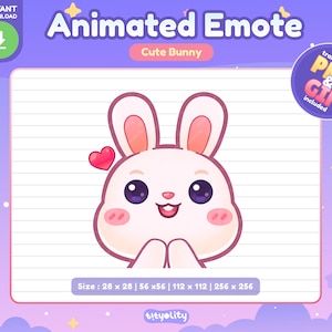 Cute Bunny Animated Emote | Excited emote | Love emoji | Kawaii White Rabbit Emoji for Twitch, Discord, Youtube