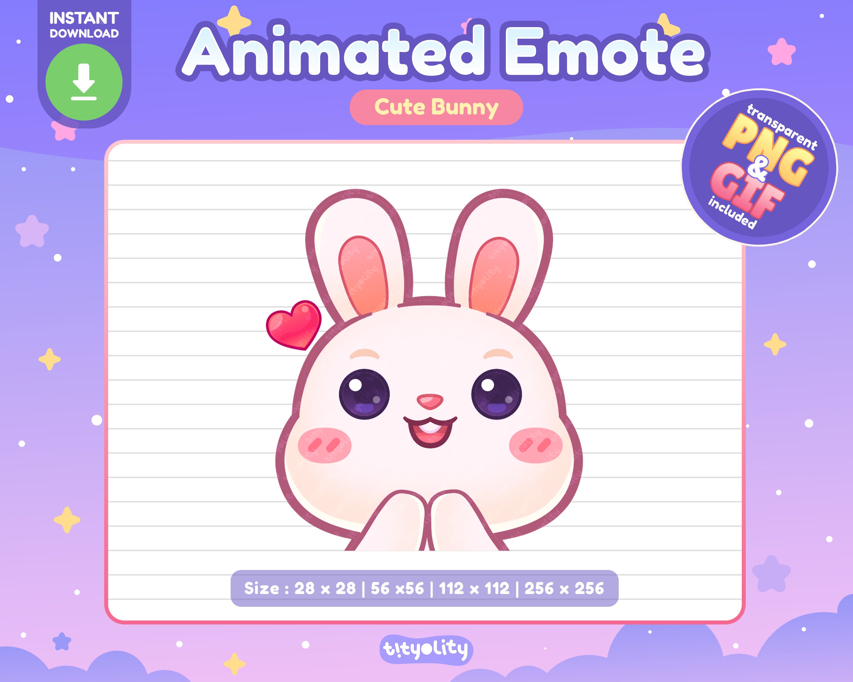 Cute Bunny Animated Emote | Excited emote | Love emoji | Kawaii White Rabbit Emoji for Twitch, Discord, Youtube