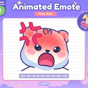 Lindo emoticón animado de oso polar / emoticón de enojo / Emoji de tic enojado / Emoji de oso polar para Twitch, Discord, YouTube, Kick / GIF listo para usar