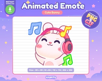 Cute Bunny Animated Emote | Music emote | Jamming | Kawaii White Rabbit Emoji for Twitch, Discord, Youtube