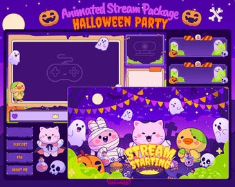 Kawaii Halloween Stream Overlay – Söt, läskig animerad förpackning (digital nedladdning)
