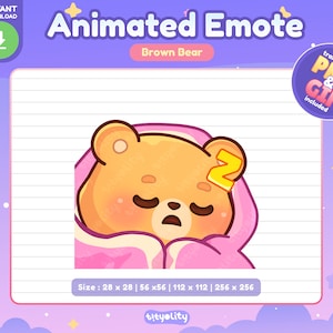 Süßer Bär Animiertes Emote | Schlaf zuckender Emote| Kawaii Braunbär Emoji für Twitch, Discord, Youtube