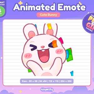 Leuke geanimeerde emote konijn | Hype-emote | Kawaii wit konijn-emoji voor Twitch, Discord en Youtube