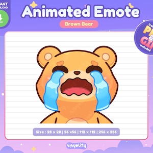 Könnte beinhalten: Animiertes Emoji eines weinenden braunen Bären mit blauen Tränen. Das Emoji ist in verschiedenen Größen verfügbar: 28 x 28, 56 x 56, 112 x 112 und 256 x 256 Pixel.