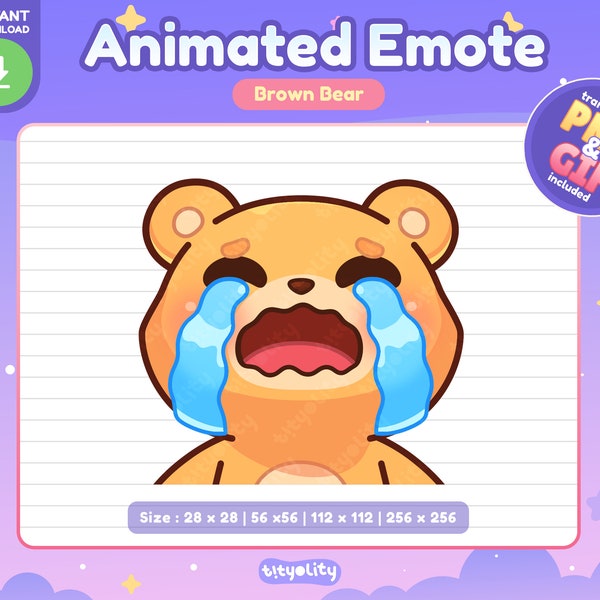 Cute Bear Animated Emote | Cry emote | Kawaii Brown Bear Emoji for Twitch, Discord, Youtube