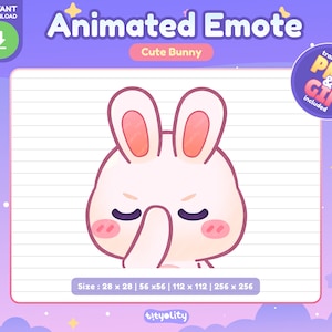 Leuke geanimeerde emote konijn | Facepalm-emote | Kawaii wit konijn-emoji voor Twitch, Discord en Youtube