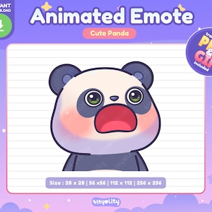 Lindo emoticón de panda animado / emoticón de asombro / Emoji de panda kawaii para Twitch, Discord, YouTube, Kick / GIF listo para usar